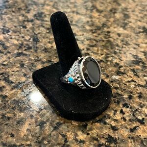 Shungite/Sterling/Turquoise Ring